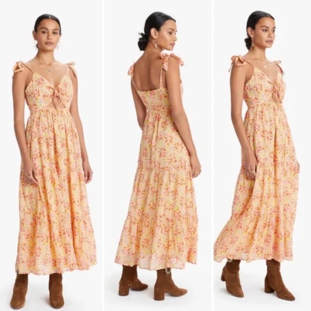Banjanan Zoe Cut Out‎ Yellow Floral Maxi Dress